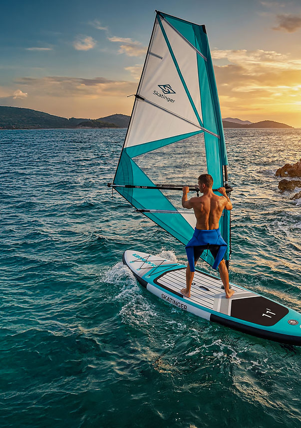 Aufblasbare Windsurf-SUP-Boards von SKATINGER für Paddel- und Windsurf-Abenteuer